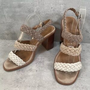 Frye Amy Braid‎ Womens Size 7 Suede Leather Block Heel Sandals Tri-Color Brown